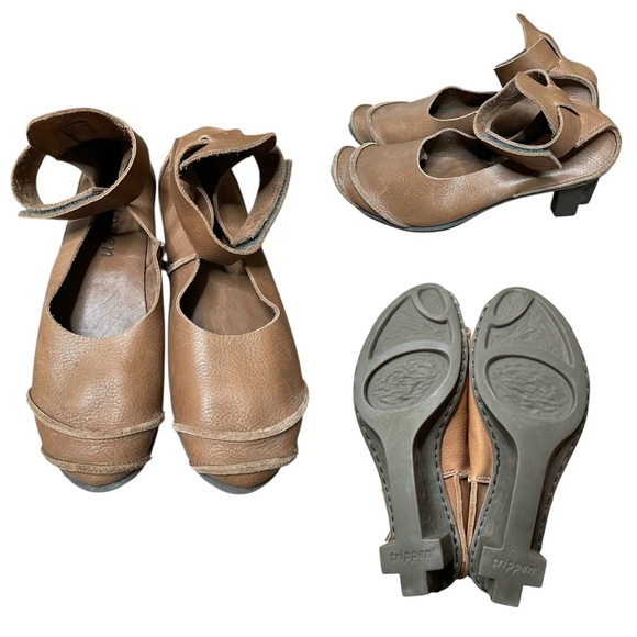 Trippen Carol Wedge Pumps in Brown Size 40/ US 9 Woman’s Ankle Straps - Picture 1 of 15